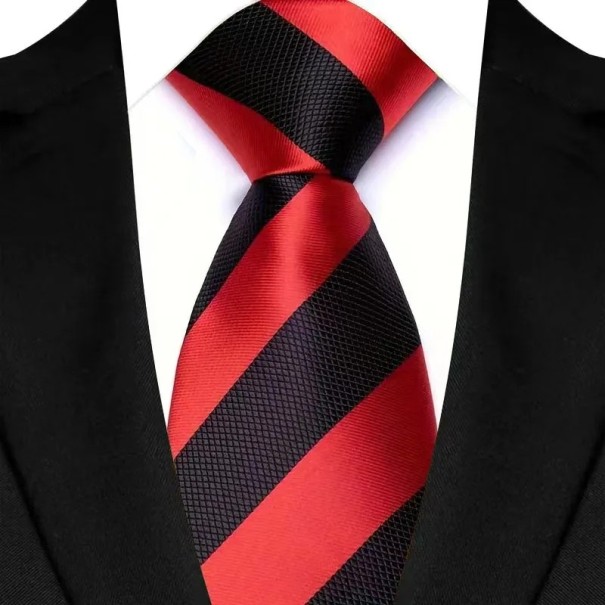 Cravatta da cerimonia in seta con strisce rosso-neri 145 x 8 cm Cravatta da uomo di lusso per abito Cravatta elegante Accessorio formale per uomo 1