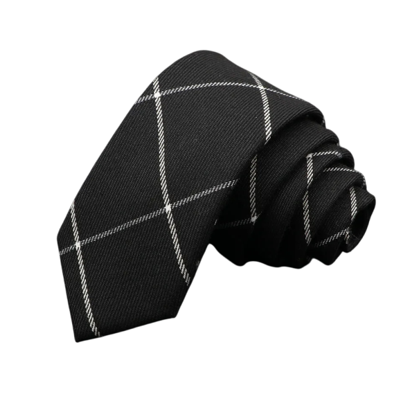 Cravatta da uomo in cotone a quadri 145 x 6 cm Cravatta elegante e stretta Cravatta a fantasia moderna Accessorio stiloso per uomini per eventi lavorativi e sociali nero