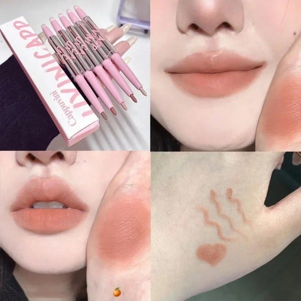 Creion de buze de lungă durată cu pensulă Ruj mat 2 în 1 și creion de buze Cosmetice rezistente la apă 4