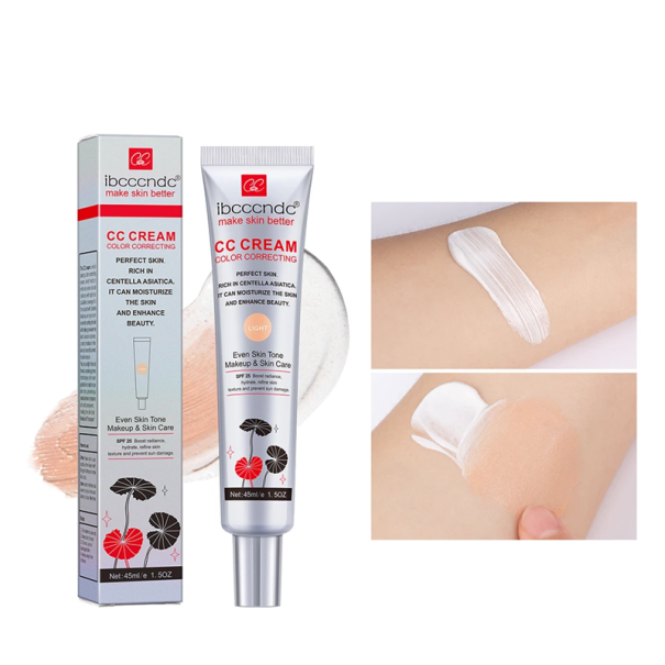 Crema CC per la correzione del colore della pelle 45ml con centella asiatica SPF 25 Crema idratante tonificante con protezione UV Crema per il viso per uniformare il tono Light