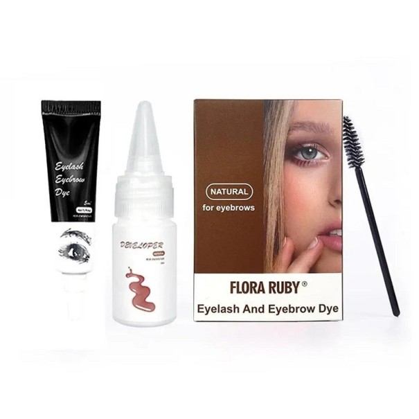 Crema colorante semipermanente para cejas Gel de larga duración para cejas Set profesional con crema colorante, pincel y tinte para teñir pestañas y cejas Tinte iluminador de cejas resistente al agua Tinte para cejas con henna negro