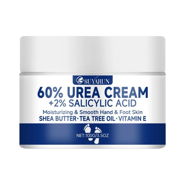 Crema hidratantă pentru picioare și mâini 100 g 60 % uree 2 % acid salicilic 7 x 4,3 cm unt de shea ulei de arbore de ceai Vitamina E 1