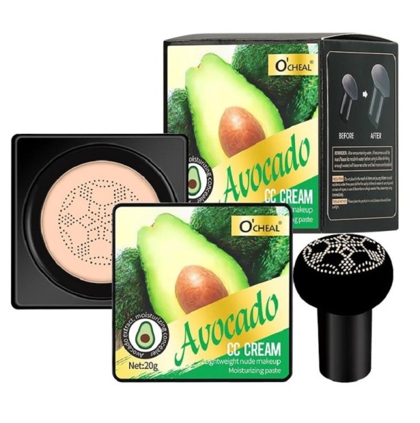 Creme CC hidratante à prova de água com esponja Creme iluminador para cobrir imperfeições Base de maquilhagem de longa duração com extrato de abacate Ivory