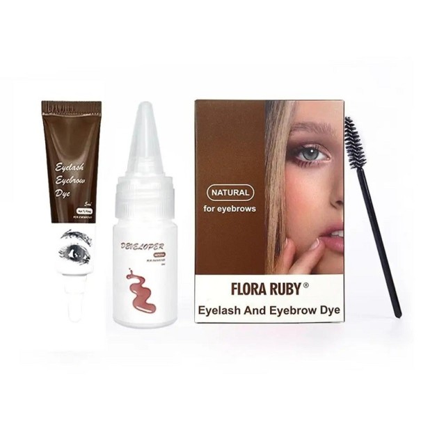 Crème de teinture semi-permanente pour sourcils Gel à sourcils longue durée Kit professionnel avec crème de teinture, pinceau et teinture pour cils et sourcils Teinture waterproof pour mettre en valeur les sourcils Teinture au henné pour sourcils marron