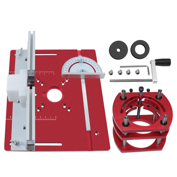Cric pentru prelucrarea lemnului 20 x 24 cm din aliaj de aluminiu cu placă de scule pentru acționare manuală cu manivelă sau scule de tâmplărie cu motor de 65 mm roșu