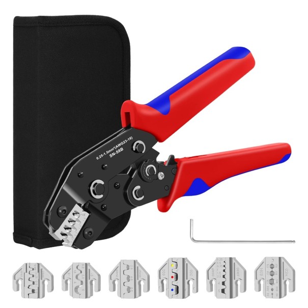 Crimpwerkzeugsatz SN-58B mit 6 Backen für Crimpanschlüsse Dupont JST MOLEX unisolierte und vorkonfektionierte Hülsen und Stecker 1