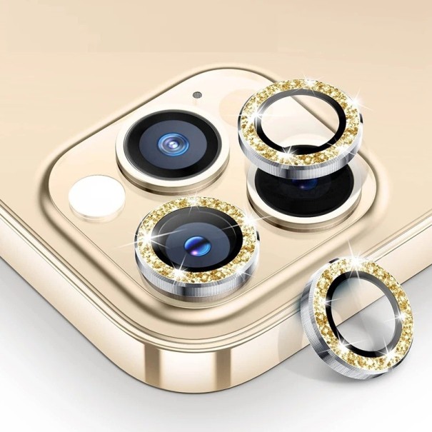 Cristal protector para la cámara trasera para iPhone 11 Pro Max, marco con pedrería dorado