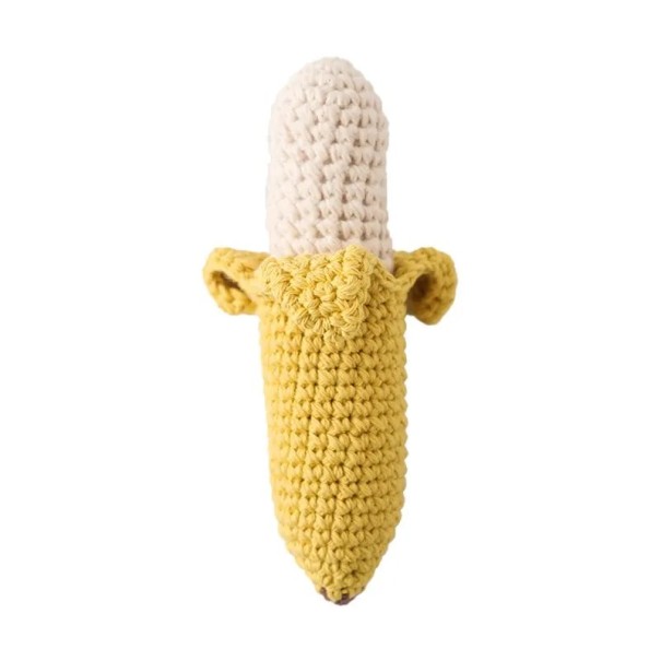 Crochet Rattle 15 x 3.8 cm Banana made of Cotton Hand-Crocheted Toy for Babies Gentle Stimulation Sensory Development and Comfortable Grip 1