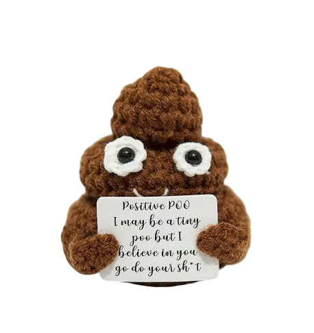 Crocheted Poop 6 x 6 cm Handmade Talisman with an Encouraging Message For Positive Energy Decoration Original Gift Stress Relief Toy brown