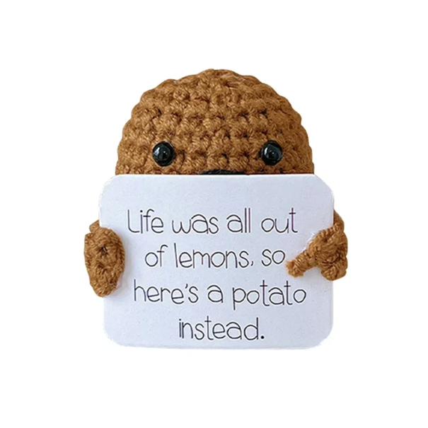 Crocheted Potato 4 x 4.5 cm with an Encouraging Message Handcrafted Talisman Decoration for Positive Energy Original Gift Stress Relief Toy 1
