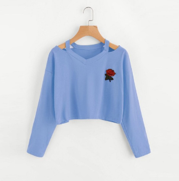 Crop top de damă cu floare J2851 albastru M