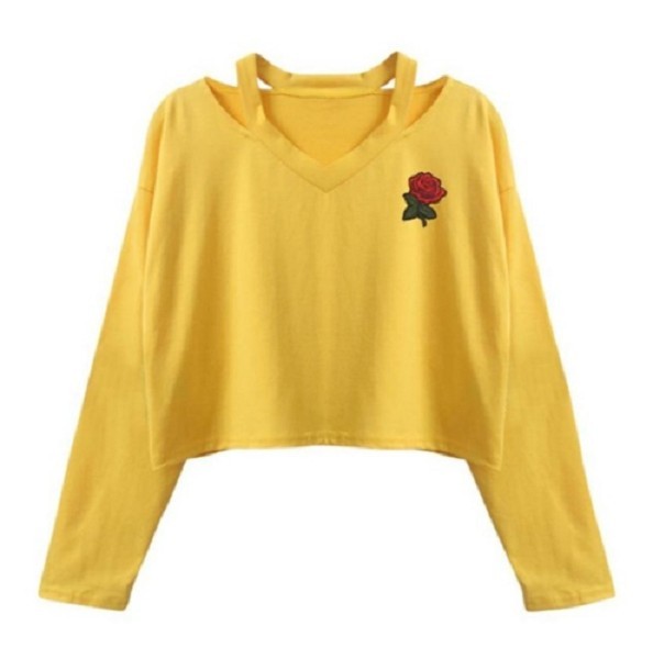Crop top de damă cu floare J2851 galben XL