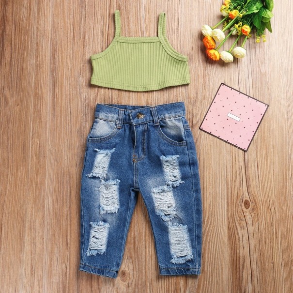 Crop top för flickor och jeans L1390 grön 12-24 månader