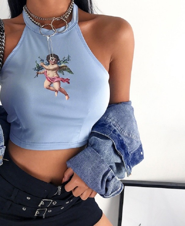 Crop top för kvinnor med änglatryck