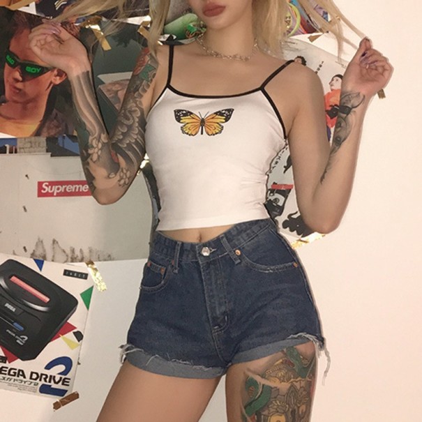 Crop top för kvinnor med fjärilstryck