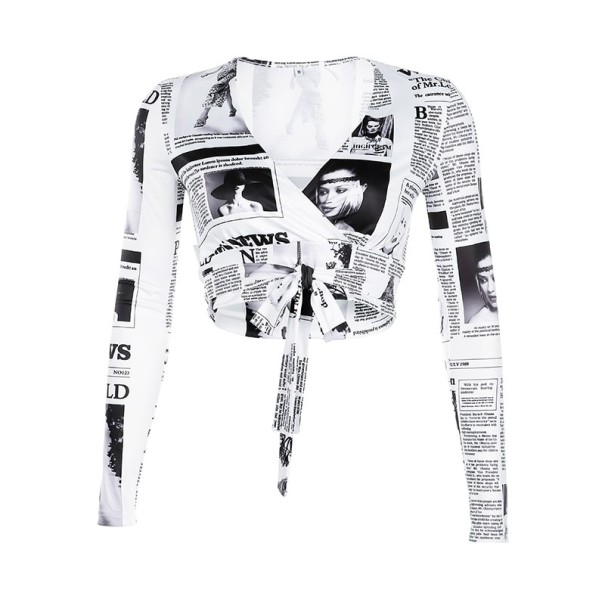Crop top för kvinnor med tidningsmotiv