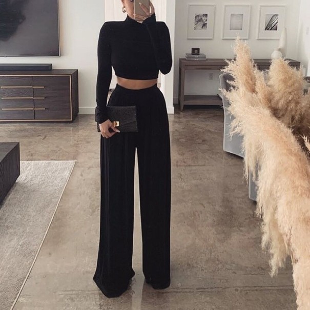 Crop top och byxor för kvinnor B1021 svart M