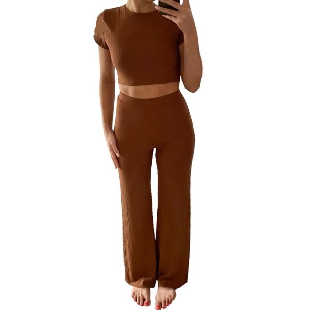 Crop top och byxor för kvinnor B908 brun M