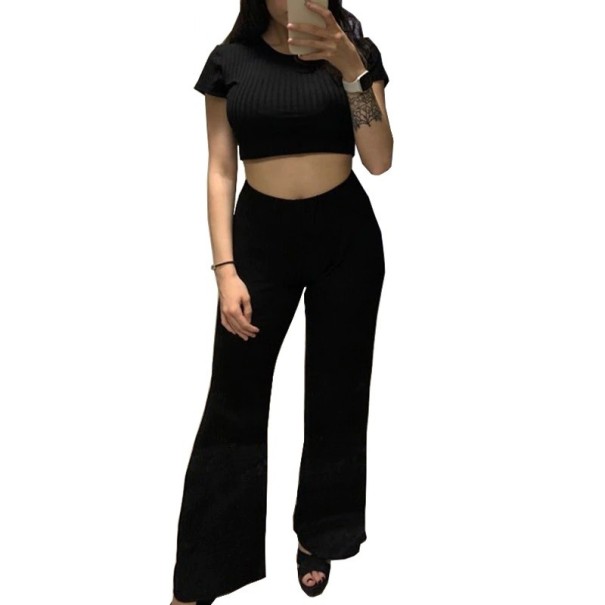 Crop top och byxor för kvinnor B908 svart S