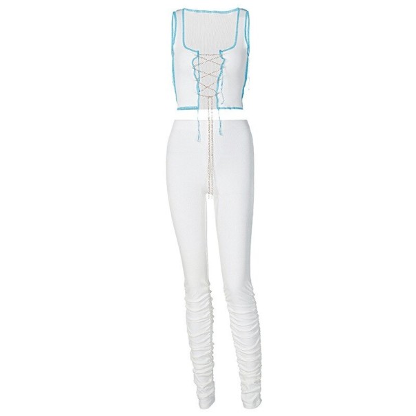 Crop top och byxor för kvinnor B984 vit XS