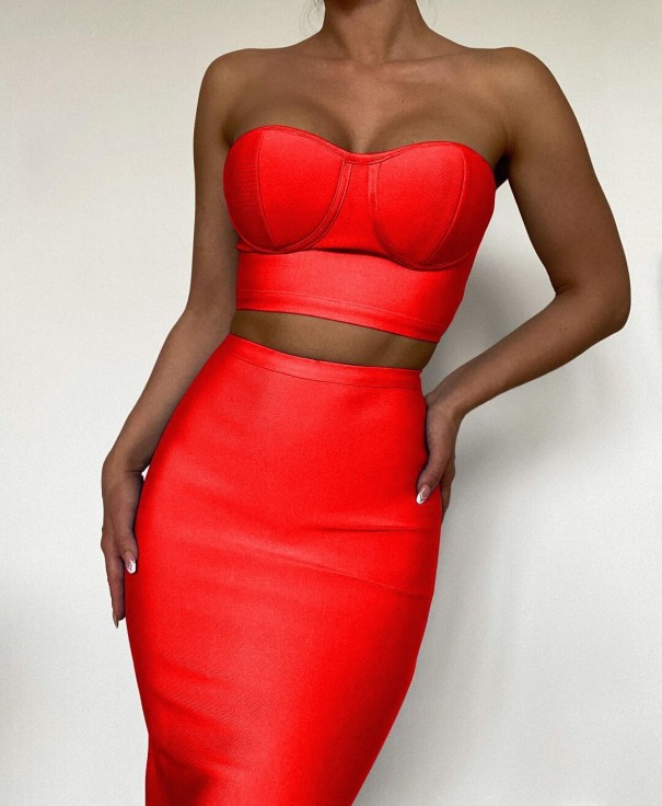 Crop top och kjol för kvinnor B1045 röd S