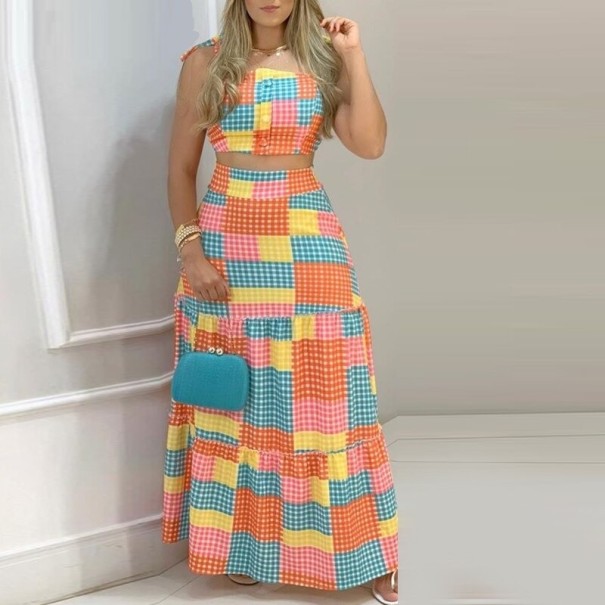 Crop top och kjol för kvinnor B1141 orange L