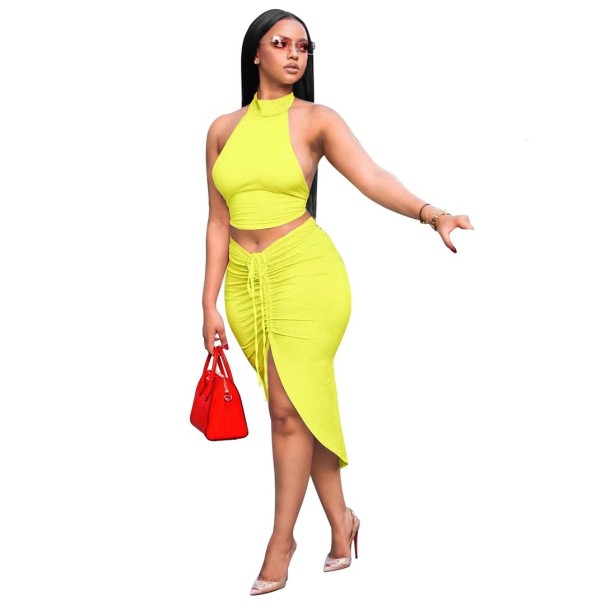 Crop top och kjol för kvinnor B1216 gul XS