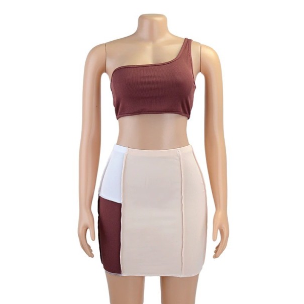 Crop top och kjol för kvinnor brun M