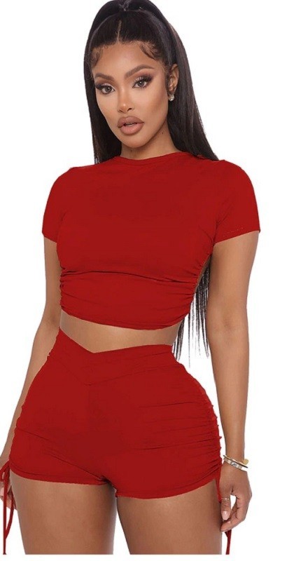 Crop top och shorts för kvinnor B1121 röd XS