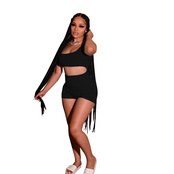 Crop top och shorts för kvinnor B1126 svart L