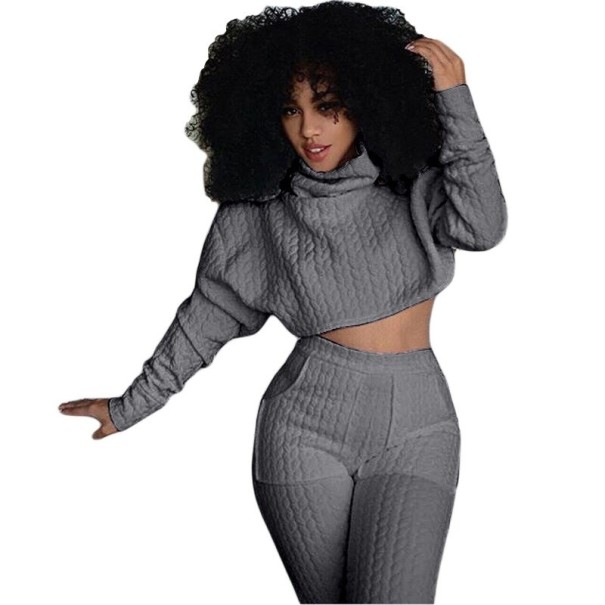 Crop top și pantaloni de damă P1669 gri M