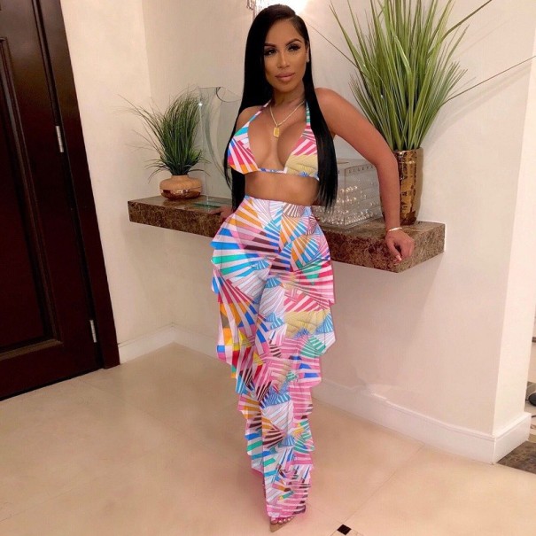 Crop top și pantaloni de plajă de damă P443 M 1