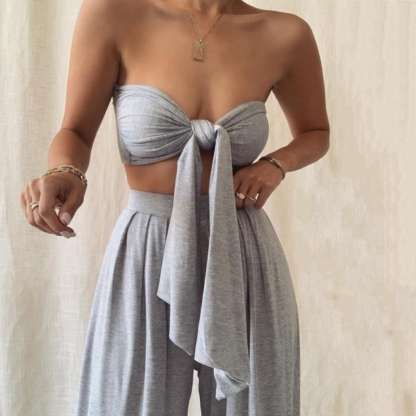 Crop-Top und Hose für Damen B1252 grau M