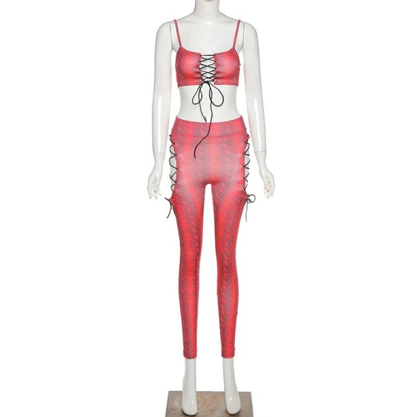 Crop-Top und Hose für Damen B946 rot S