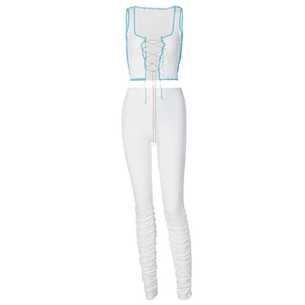 Crop-Top und Hose für Damen B984 weiß XS