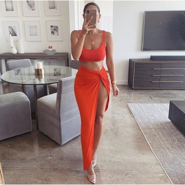 Crop-Top und Rock für Damen B890 orange L