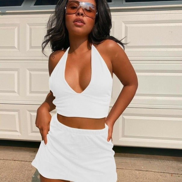 Crop-Top und Rock für Damen B993 weiß XS