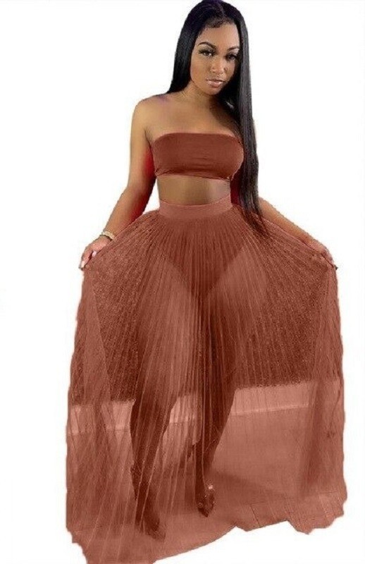 Crop-Top und Rock für Damen P1173 braun L