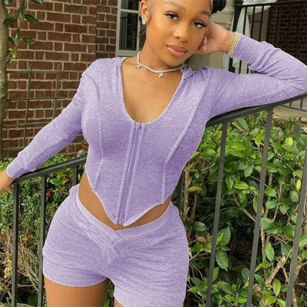 Crop-Top und Shorts für Damen B1029 hellviolett S