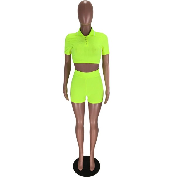 Crop-Top und Shorts für Damen B1125 neongrün M