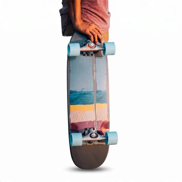 Cruiser skateboard S abstract patroon Lengte 78,7 cm Zilveren trucks Kleurrijk met blauwe wielen Voor rijden in de stad en op fietspaden 1