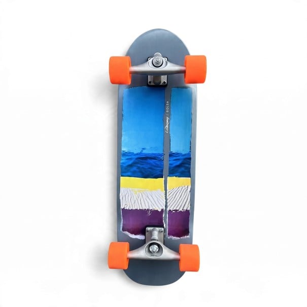 Cruiser skateboard S kicktailem a kolieskami 70 mm Dĺžka 78,7 cm Protisklzový grip Šedomodrý s oranžovými kolami Na mesto a chodníky 1