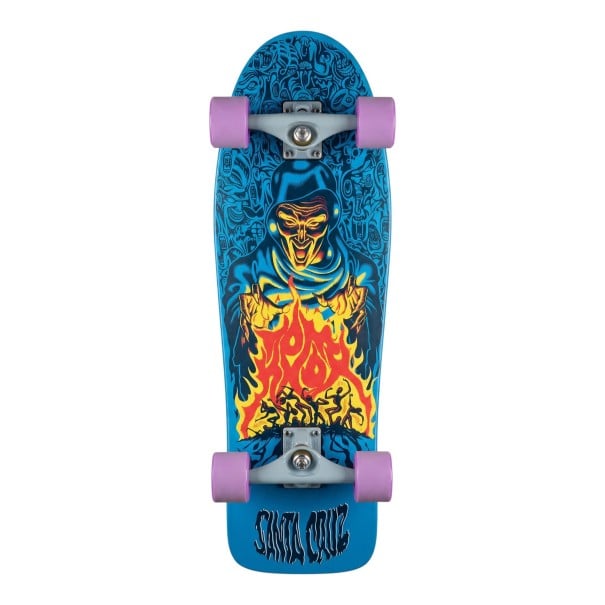 Cruiser Skateboard with a Wizard and Fire Design Length 79.4 cm Blue with Purple Wheels For Riding in the City and on Cycle Paths 1