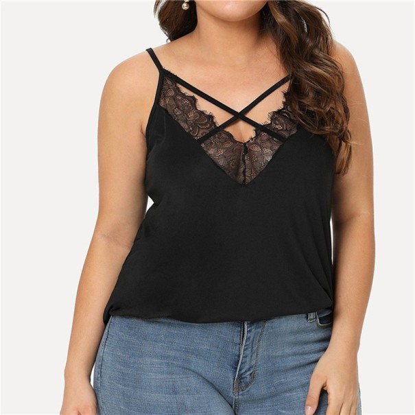 Csipkés női tank top plus size fekete XXL