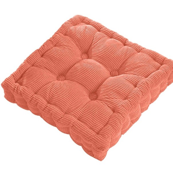 Čtvercový prošívaný podsedák na podlahu 40 × 40 cm manšestrový povrch silné polstrování polštář na sezení jóga meditace oranžová