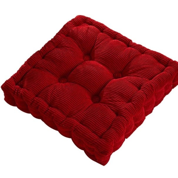 Čtvercový prošívaný podsedák na podlahu 40 × 40 cm manšestrový povrch silné polstrování polštář na sezení jóga meditace vínová