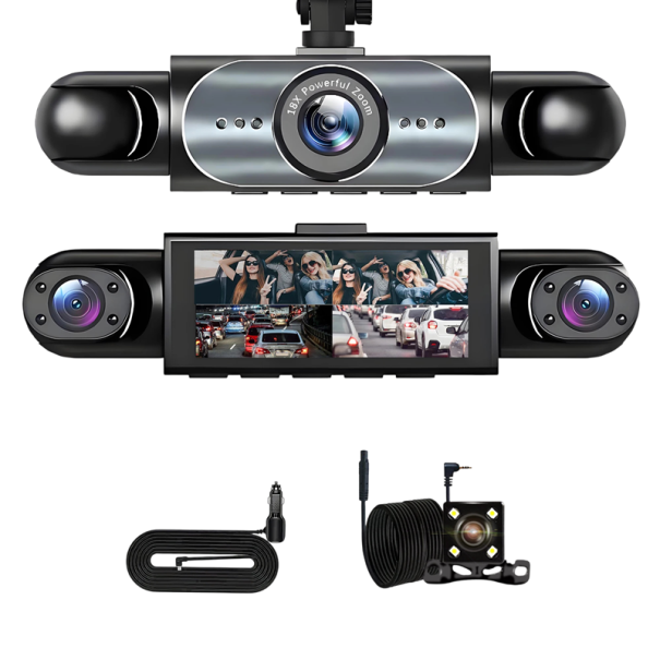 Čtyřkanálová palubní kamera do auta GMAIPOP 1920P + 720P + 720P + 480P s 3,5" IPS displejem, G-senzorem a 360° rotací, černá 1