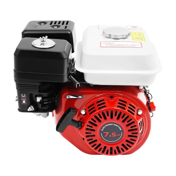 Čtyřtaktní benzínový motor 7,5 HP / 3000 W, objem 212 cm³, jeden válec, vzduchové chlazení, OHV, 3600 ot./min, červeno-bílý 1