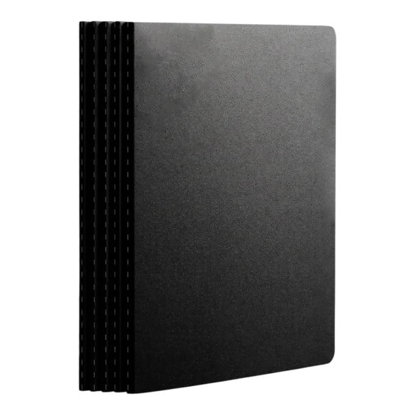 Cuadernos B5 con líneas 25,8 x 18,5 cm como set de cinco unidades de tamaño mediano entre A5 y A4 para apuntes escolares y registros de oficina negro