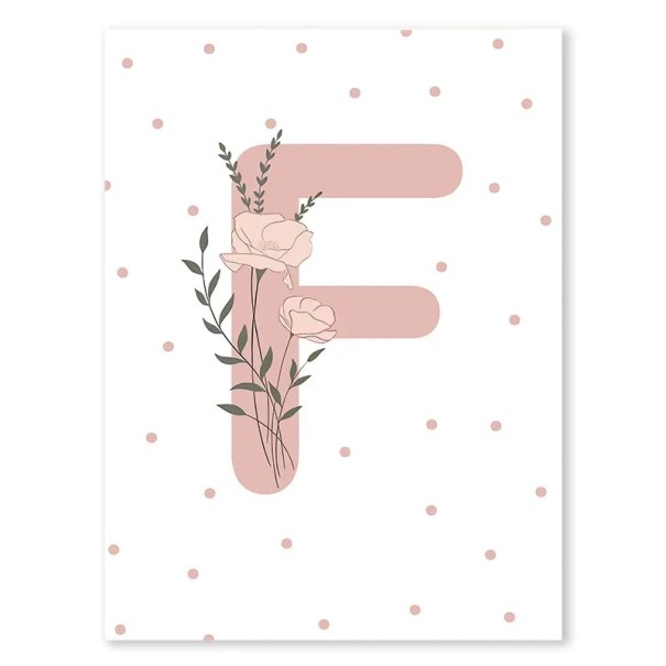 Cuadro 40 x 50 cm Inicial Floral F Póster Rosa en Lienzo Sin Marco Decoración de Pared para Habitación de Niña e Interior Infantil 1